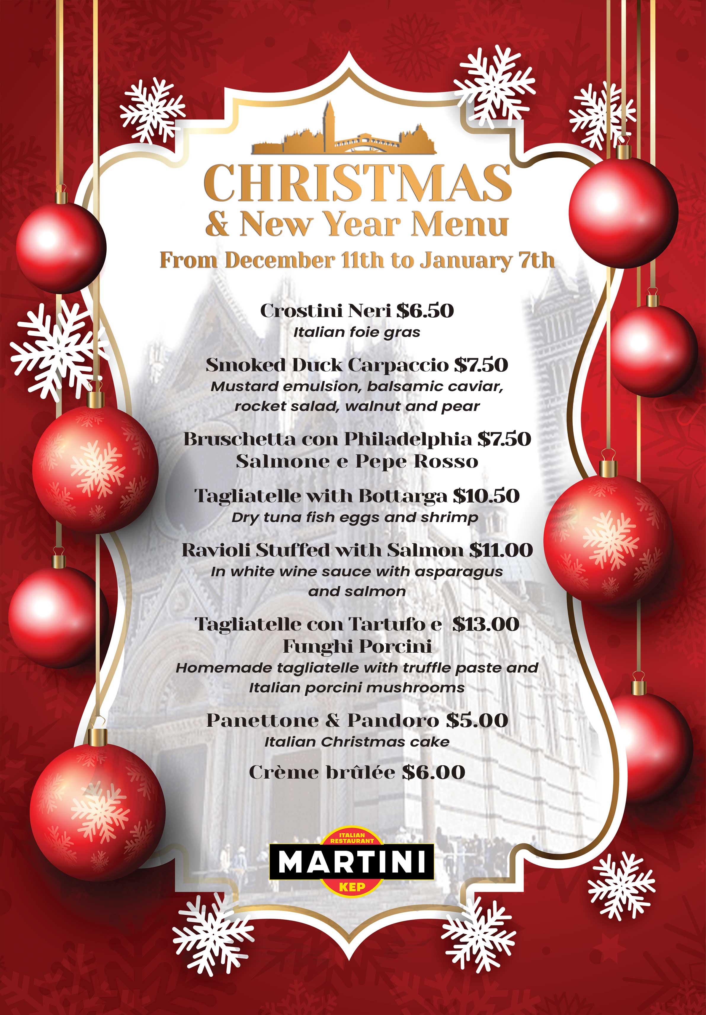 Martini Christmas menu